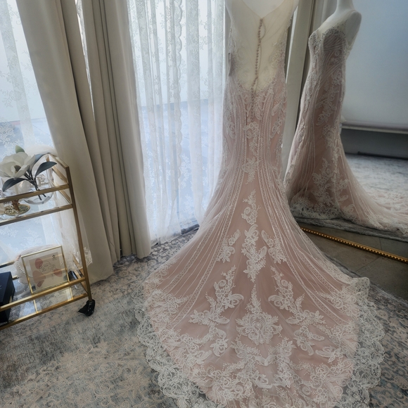 Elegant Lace Wedding Dress in Cream and White - Picture 4 of 6